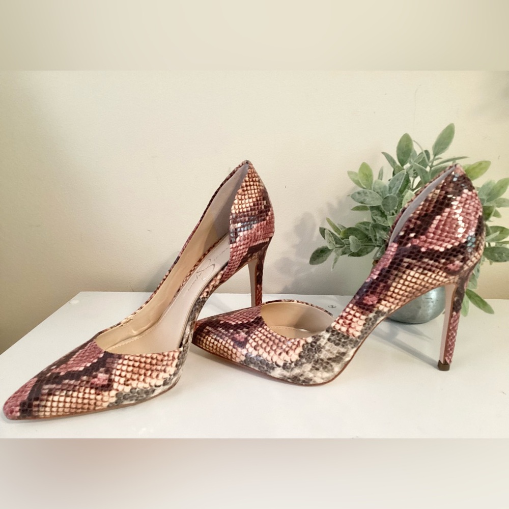 EUC Jessica Simpson Pink and Brown Snakeskin Heels